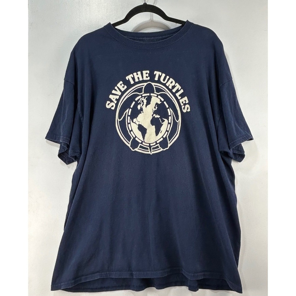 Well  Worn Save The Turtles Graphic Tee Navy Blue Mens XL Cotton Short Sle Shirt